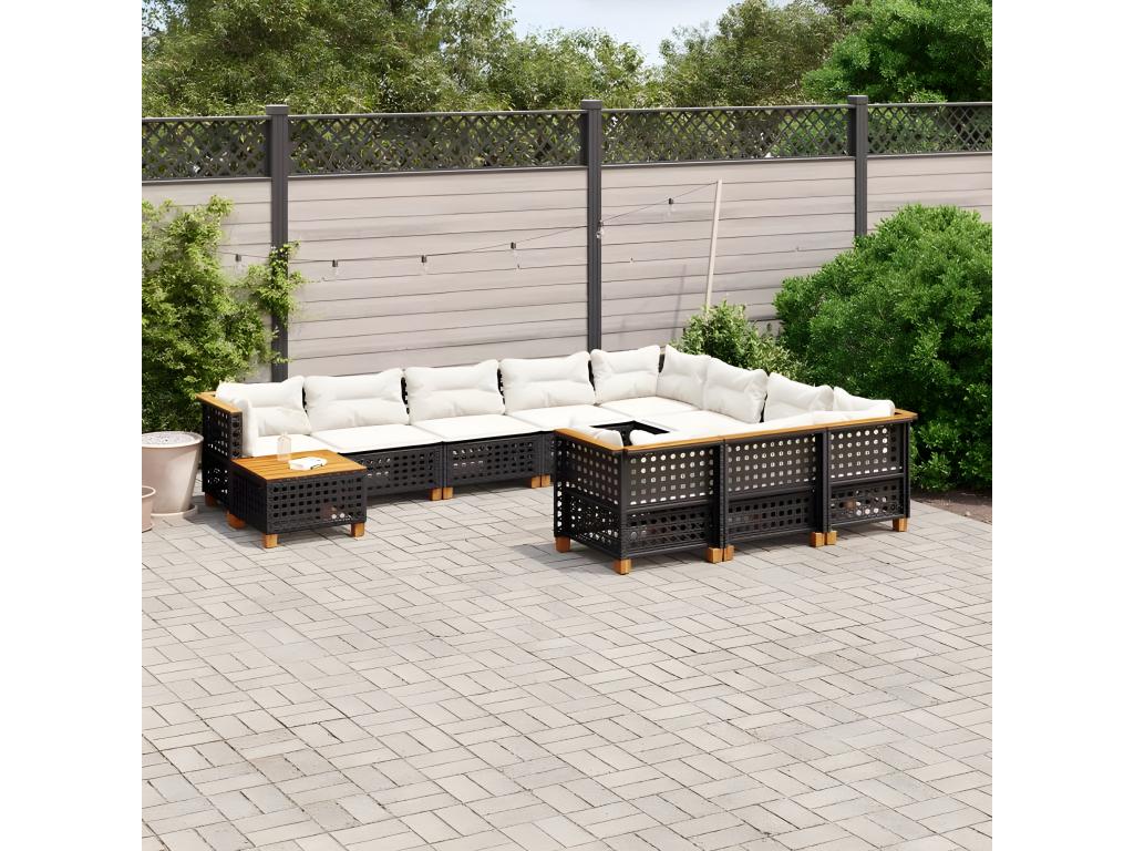 Patio Furniture Set, with Cushions, 11-Piece, Woven Resin (Wicker-Style), Black