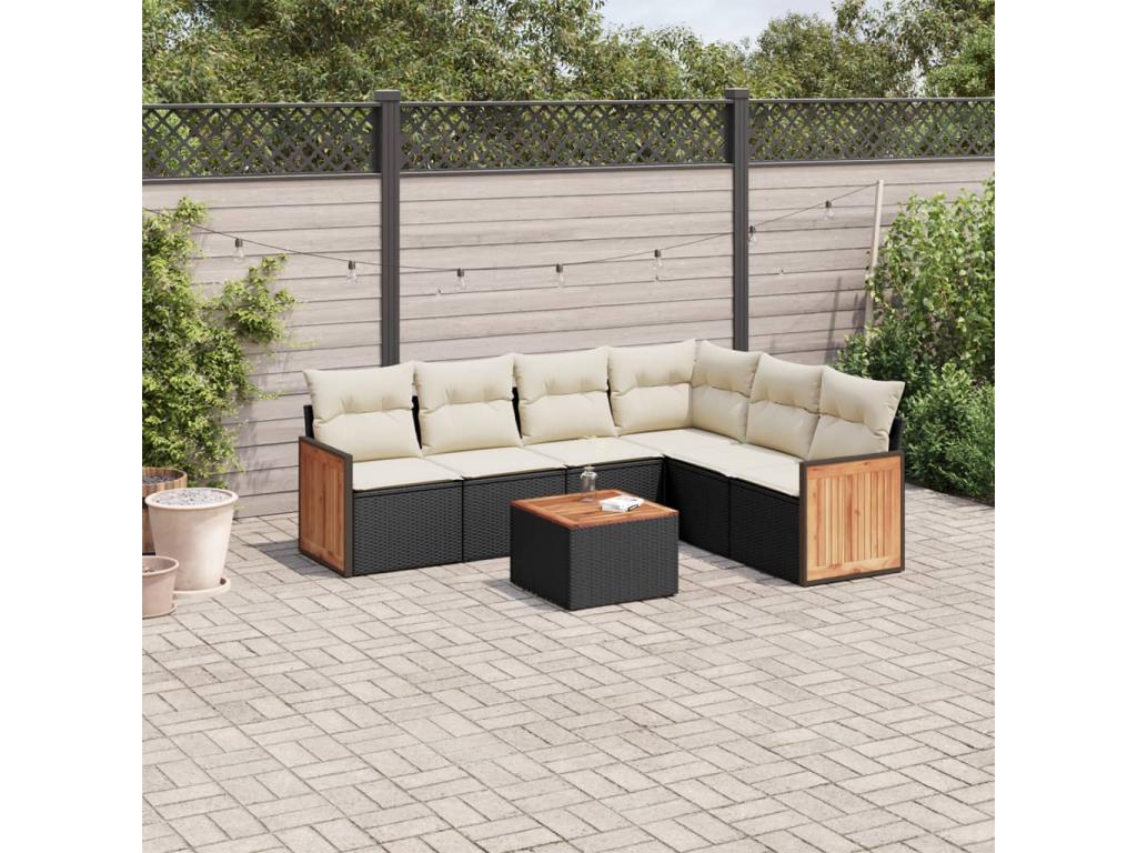 Patio Furniture Set, with Cushions, 7-Piece, Woven Resin (Wicker-Style), Black