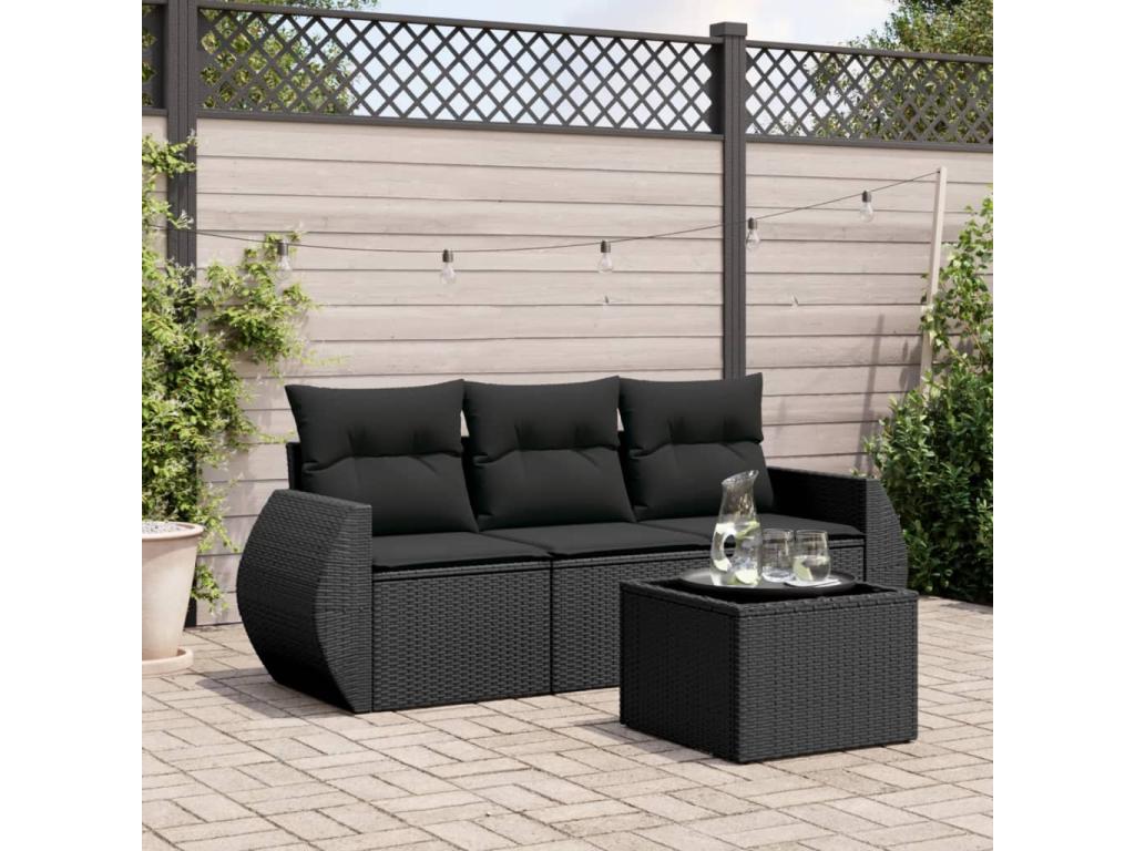 Patio Furniture Set, with Cushions, 4-Piece, Woven Resin (Wicker-Style), Black