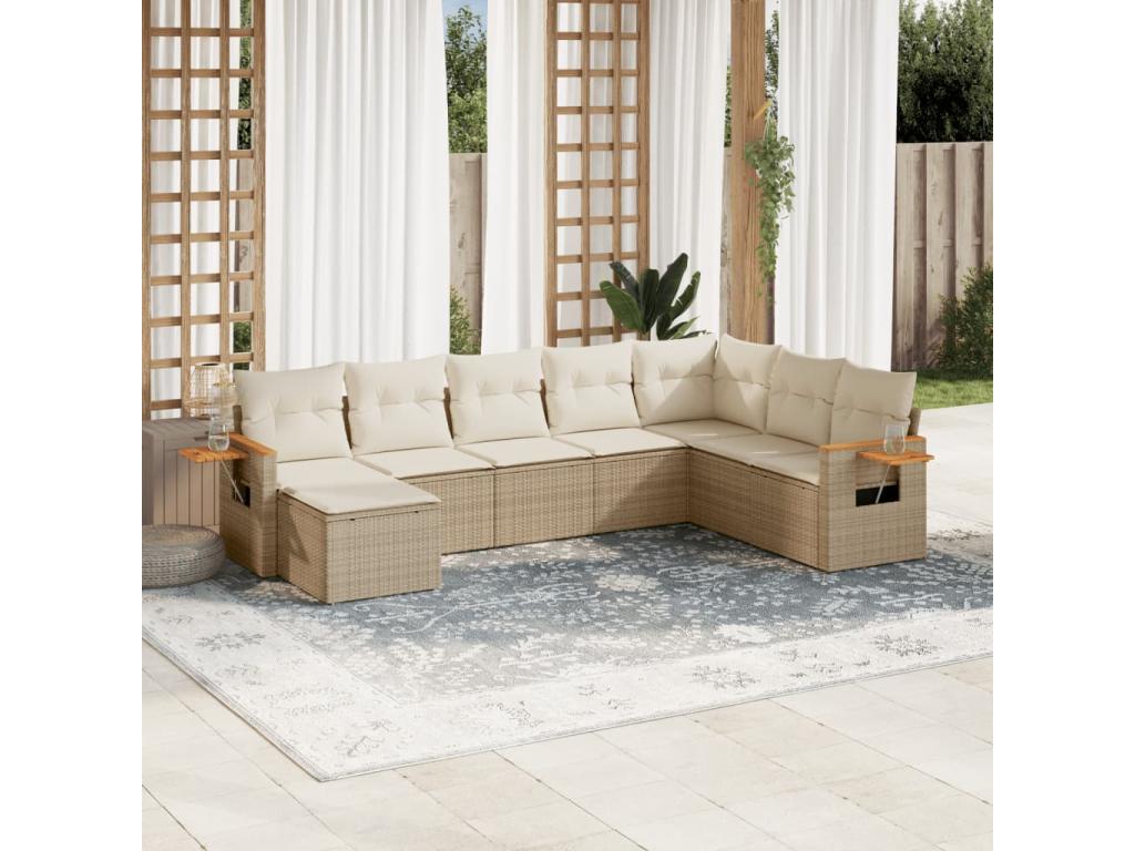 Patio Furniture Set, with Cushions, 8-Piece, Woven Resin (Wicker-Style), Beige