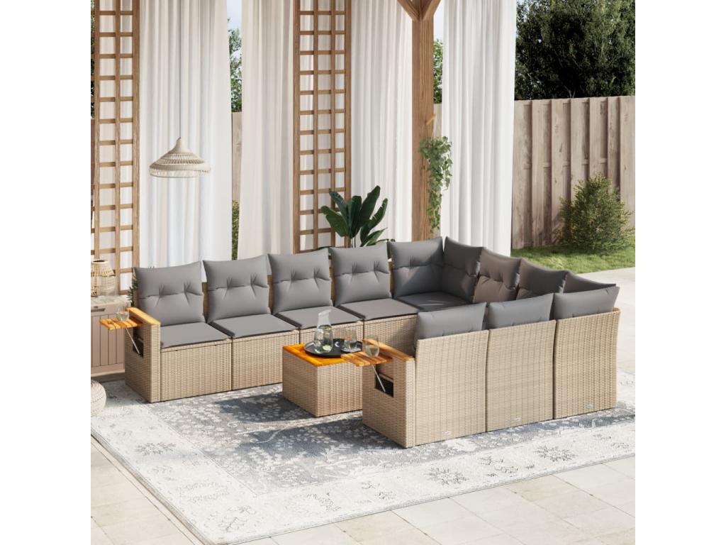 Patio Furniture Set, with Cushions, 11-Piece, Woven Resin (Wicker-Style), Beige