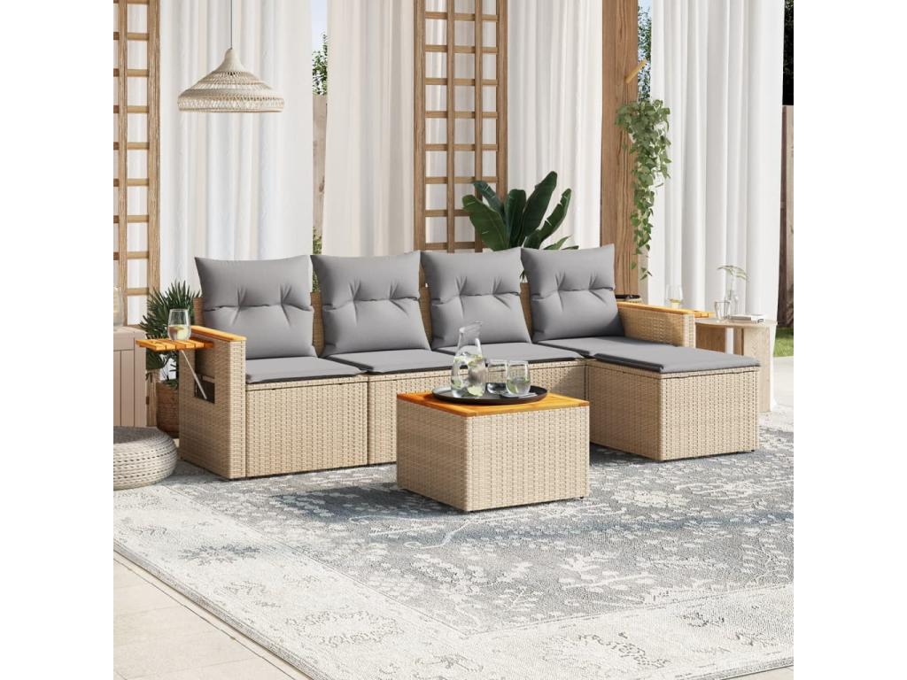 Patio Furniture Set, with Cushions, 6-Piece, Woven Resin (Wicker-Style), Beige
