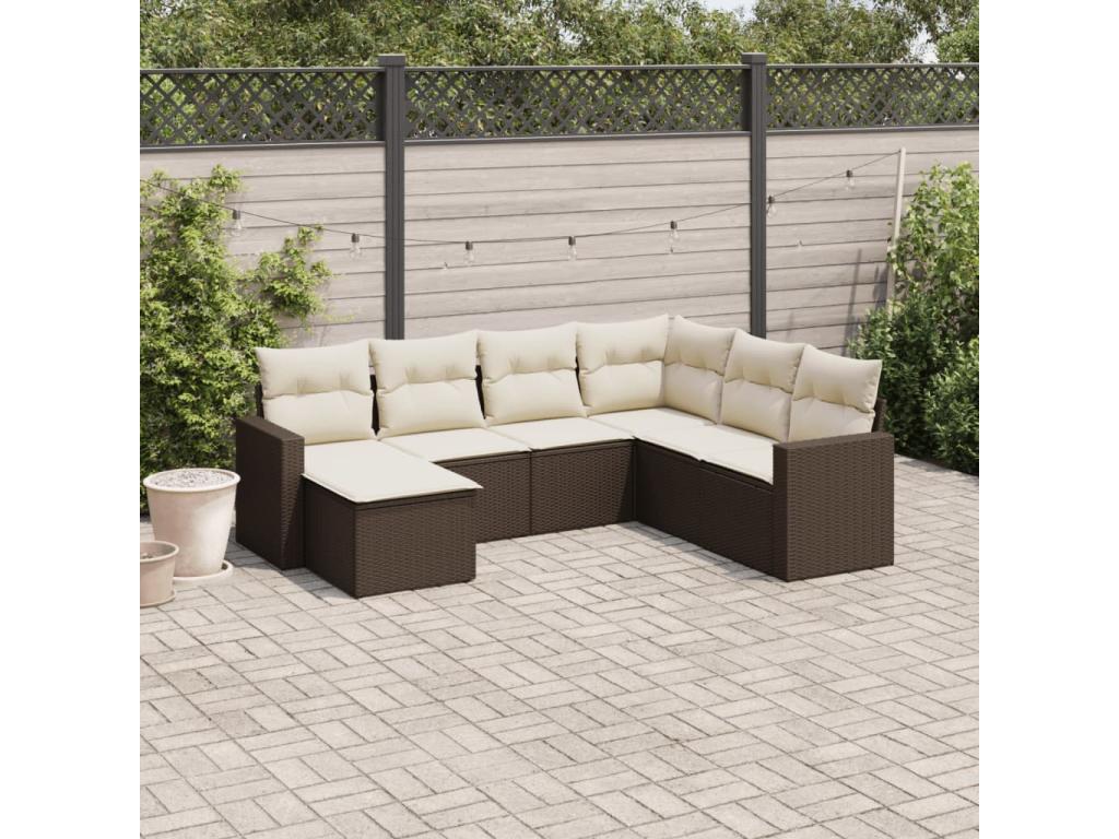 Patio Furniture Set, with Cushions, 7-Piece, Woven Resin (Wicker-Style), Brown