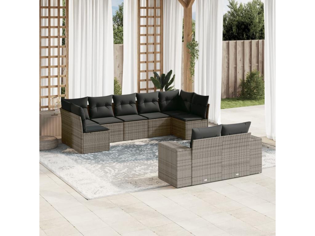Patio Furniture Set, with Cushions, 9-Piece, Woven Resin (Wicker-Style), Gray