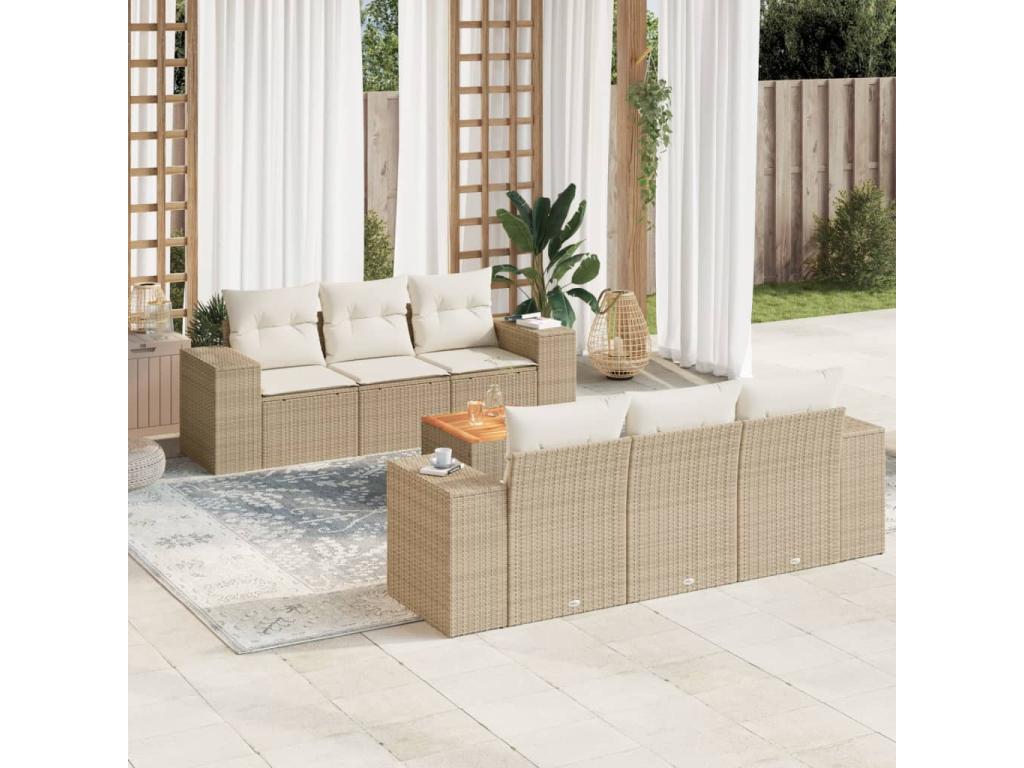 Patio Furniture Set, with Cushions, 7-Piece, Woven Resin (Wicker-Style), Beige