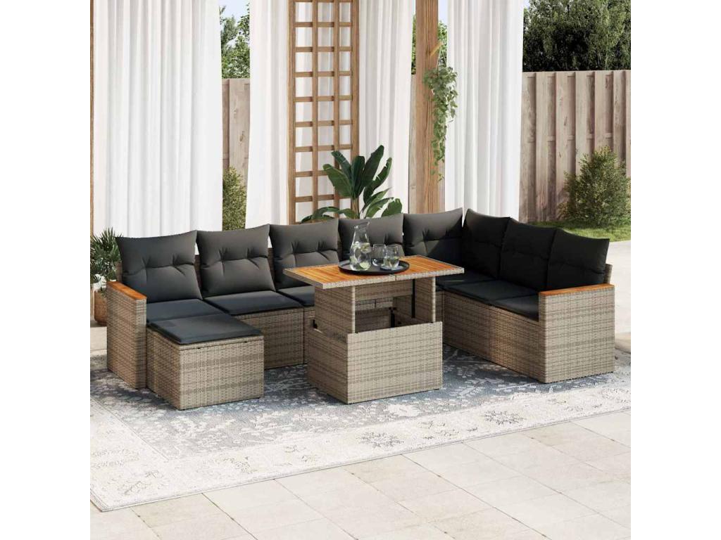 Patio Furniture Set, with Cushions, 9-Piece, Woven Resin (Wicker-Style), Gray