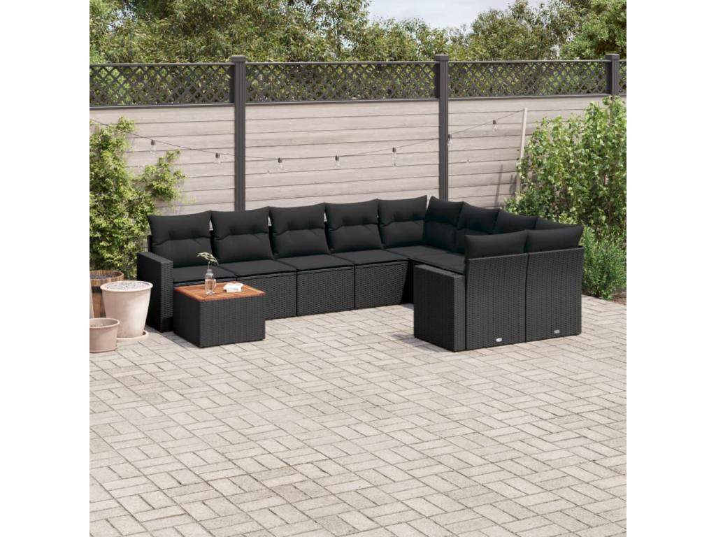 Patio Furniture Set, with Cushions, 10-Piece, Woven Resin (Wicker-Style), Black