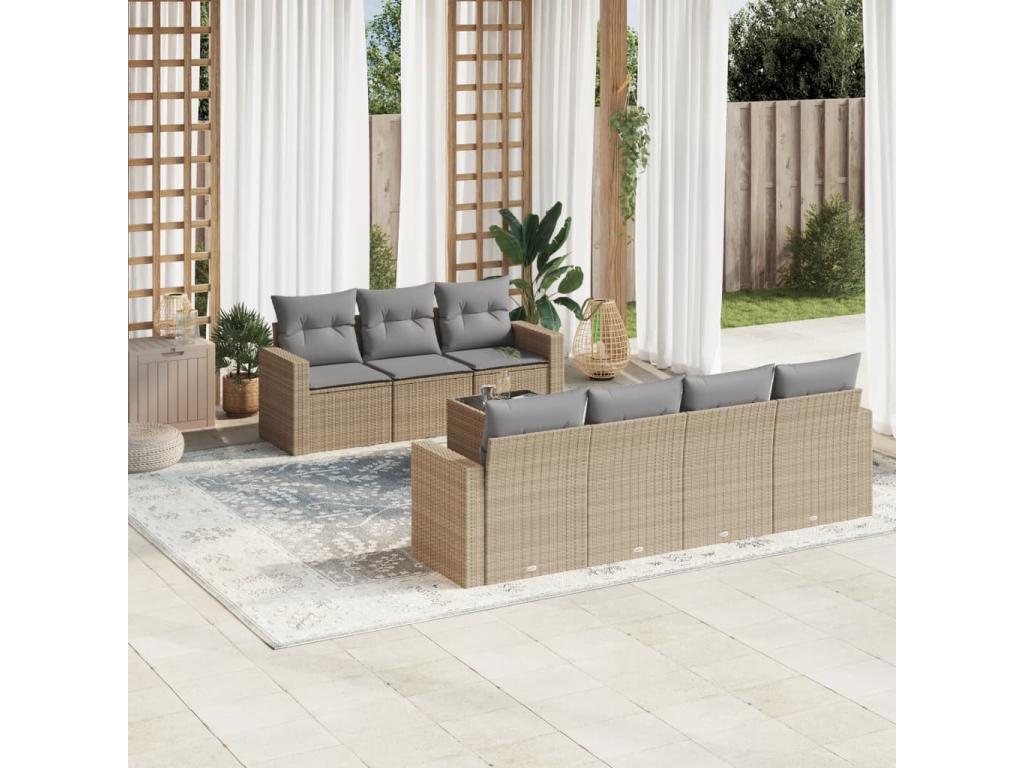 Patio Furniture Set, with Cushions, 8-Piece, Woven Resin (Wicker-Style), Beige