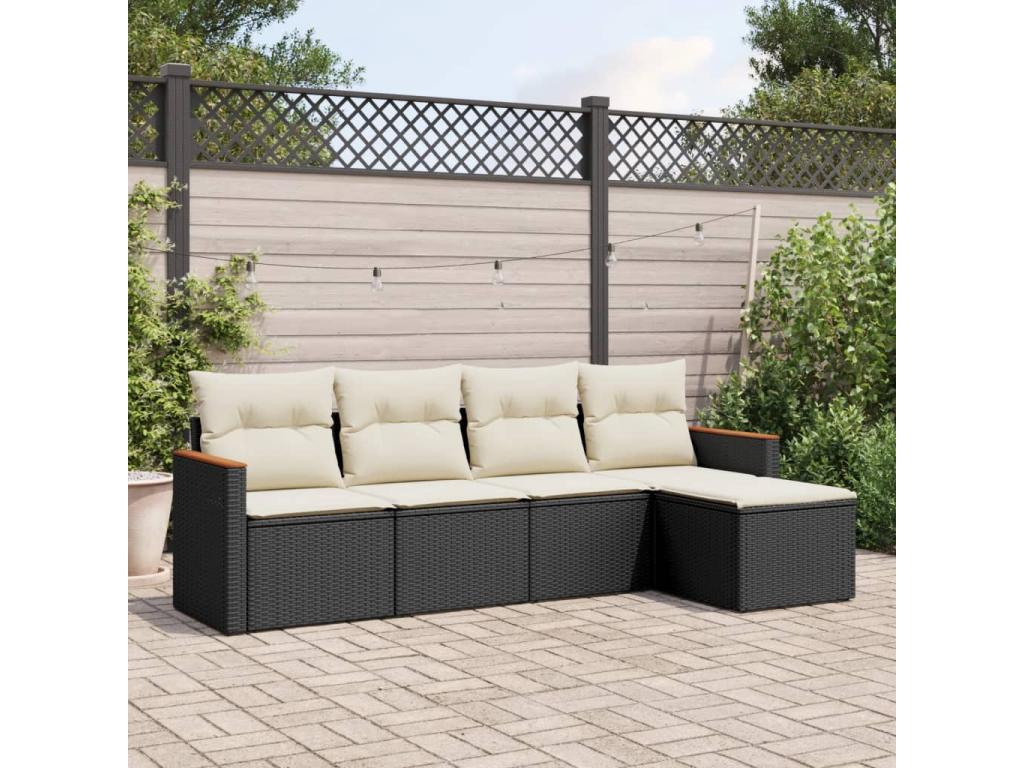 Patio Furniture Set, with Cushions, 5-Piece, Woven Resin (Wicker-Style), Black