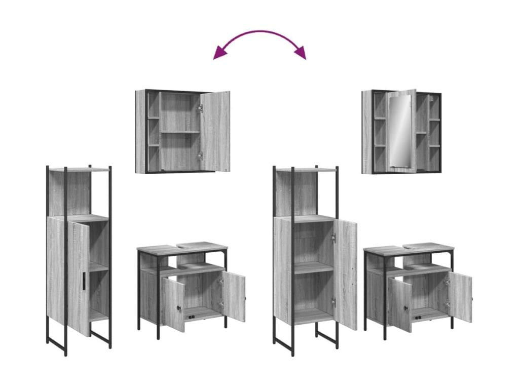 Wardrobe, 3-Piece, Wood, Gray