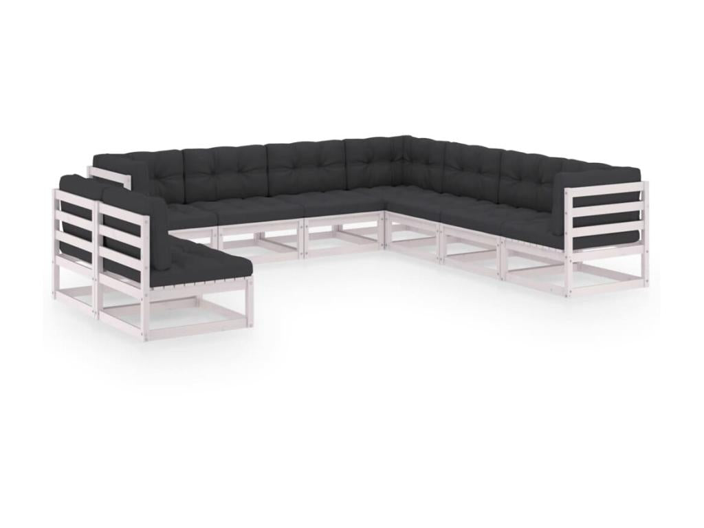 Patio Furniture Set, with Cushions, 9-Piece, Wood, White