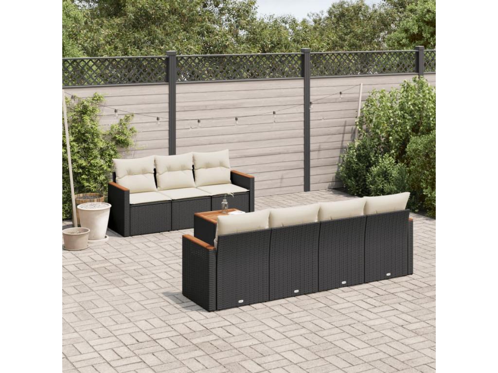 Patio Furniture Set, with Cushions, 8-Piece, Woven Resin (Wicker-Style), Black