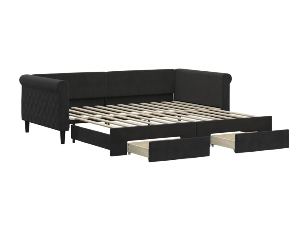 Bed Base, Velvet, Black, 100 x 200 cm