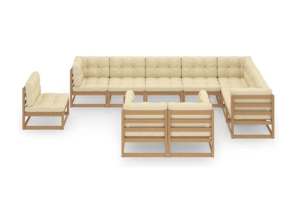 Patio Furniture Set, with Cushions, 10-Piece, Wood, Brown