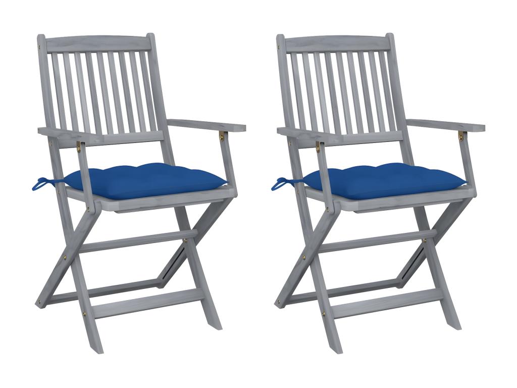 Set of 2 folding outdoor chairs and cushions, Bois d'Vertchez