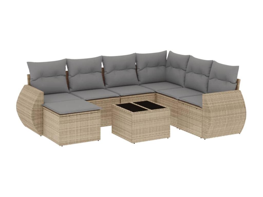Patio Furniture Set, with Cushions, 8-Piece, Woven Resin (Wicker-Style), Beige
