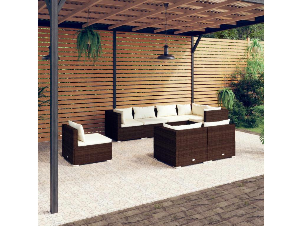 Patio Furniture Set, with Cushions, 8-Piece, Woven Resin (Wicker-Style), Brown
