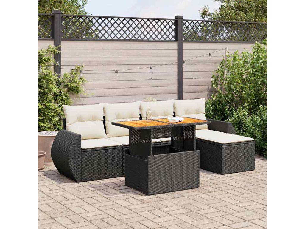 Patio Furniture Set, with Cushions, 6-Piece, Woven Resin (Wicker-Style), Black