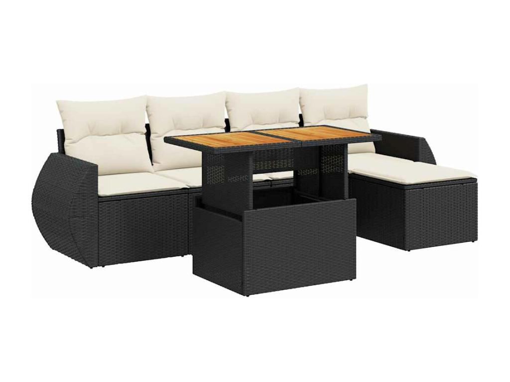 Patio Furniture Set, with Cushions, 6-Piece, Woven Resin (Wicker-Style), Black